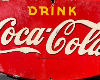 A33 - $1,250. 1945 Porcelain Enamel Door Coca Cola Kick Sign. Measures 36“ x 22.5“.