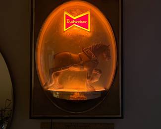 A129 - $80. Budweiser Clydesdale Bubble Dome Wall light. Measures 15" x 7" x 20" tall.