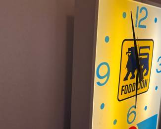 A147 - $400. Large Pepsi Advertising - Food Lion light up clock sign. Works great. Measures 24" x 4.5" x 30" tall.