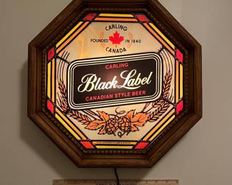 A130 - $30. 1980 Carling Black Label Canadian Beer Pub Light. Measures 16" x 16".