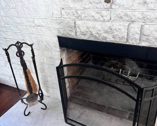 Fireplace tools, and screen