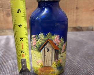 Hand painted blue USA medicine bottle
