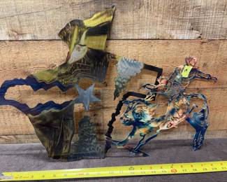 Texas Bull rider colored metal art