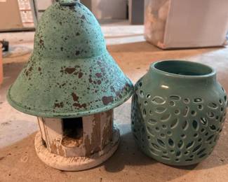 113 rusticbirdhouseandceramictealightho
