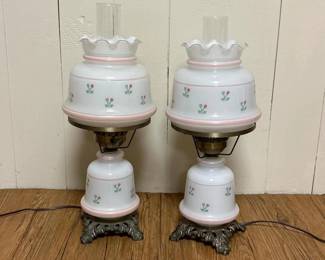 051 pairofmilkglasshurricanelampswith