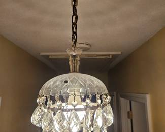 Vintage Art Deco 3-Tier Crystal Waterfall Chandelier - Brass & Cut-Glass Dome