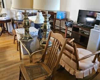 Rocking chairs, lamps