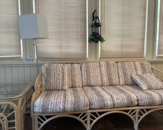 Rattan Sofa with Side Table and Lamp