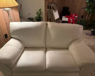 Cream Leather Look Loveseat