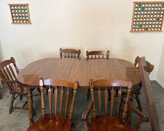 Dining Table with 2 Extension Leaves and Six Chairs