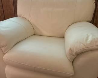 Cream Leather Style Upholstered Armchair