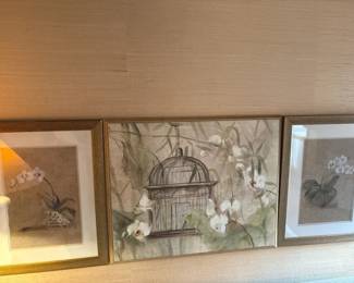 Three Piece Framed Orchid  Birdcage Wall Art