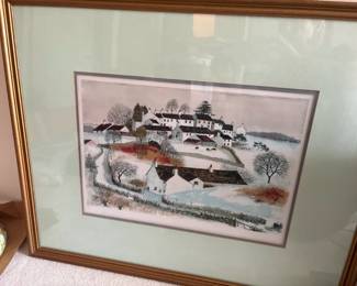 Framed Winter Village Landscape Print