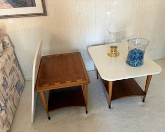  008 Pair of MidCentury Style End Tables with Marble Tops