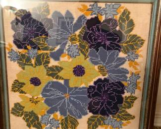 Framed Floral Needlepoint Wall Art