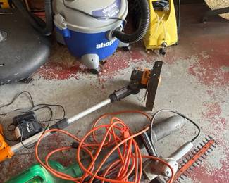 Yard  Garage Tool Lot with Shop Vac, Blower  Trimmers