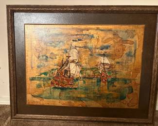 Framed Nautical Harbor Artwork
