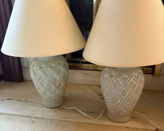 Pair of Textured Ceramic Table Lamps with Cream Shades