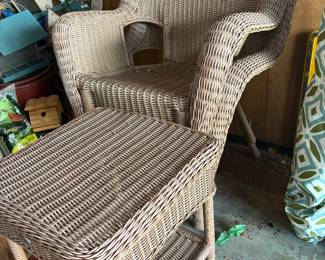 Wicker Style Armchairs and Matching Side Table