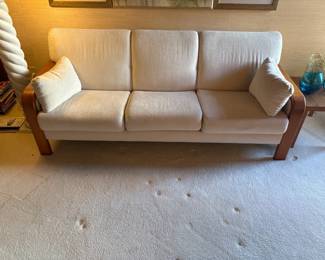 Scandinavian Style Wood Frame Sofa with Cream Upholstery