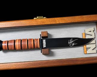 Wooden Shadowbox with Signed NRA Knife