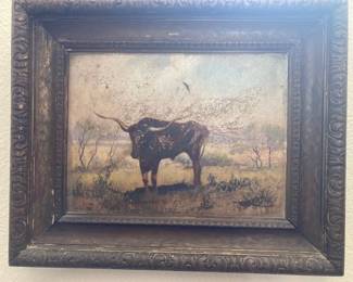 old painting of steer - hung for years in a Fort Worth saloon
