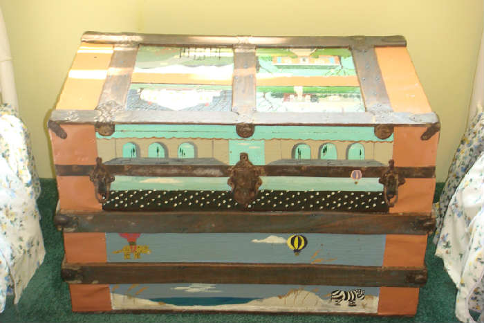 Beach sceen painted steamer trunk