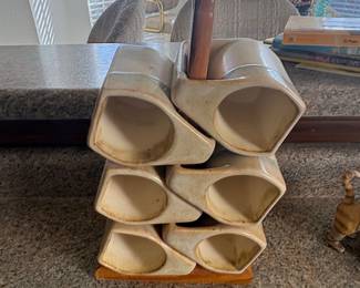 Vintage Rodolfo Padilla Stacking Mug Set with Wood Stand