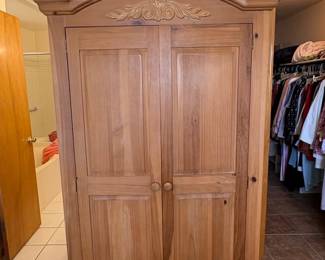 Pine Armoire with Mirror and Drawers