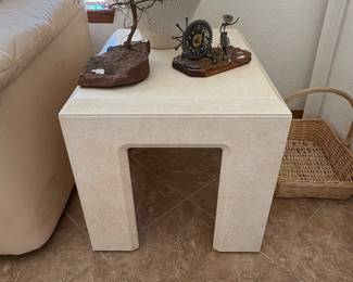 Postmodern Faux Travertine Side Table