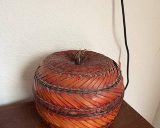 Vintage Shanghai Handicrafts Woven Rattan Apple Lidded Basket