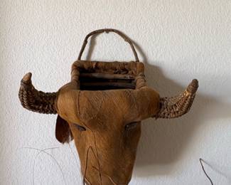 Vintage Esparto Grass Bull Head Wall Planter