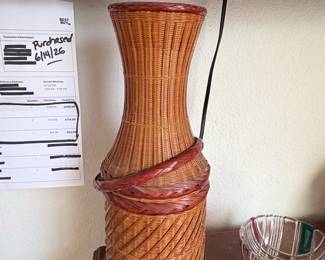 Vintage MidCentury Shanghai Handicrafts Woven Bamboo and Rattan Floor Vase