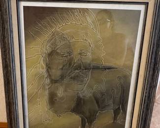 H. Mike Signed Native American and Buffalo Print fourth image