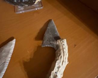 Native American Style Stone Point and Antler Handle Knife