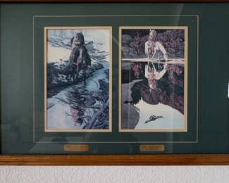 Bev Doolittle Spirit of the Grizzly and The Good Omen Framed Diptych