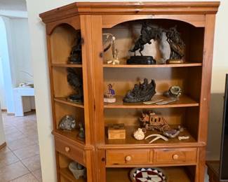 Rustic Pine Corner Curio Display Cabinet