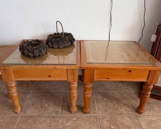 Rustic Pine GlassTop Side Tables second image