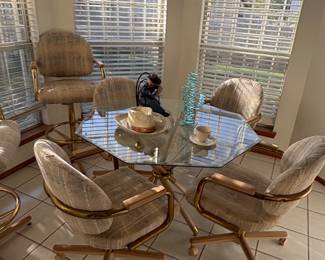 Vintage s Chromcraft Brass and Glass Hexagon Dining Set