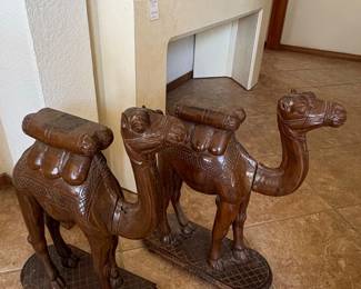 Pair of Vintage AngloIndian Carved Hardwood Camel Figures