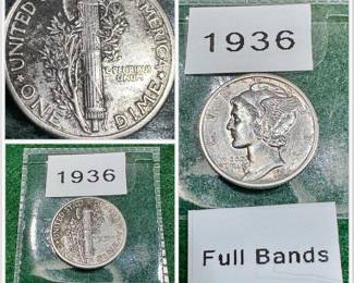 1936 MINT STATE FULL BANDS MERCURY SILVER DIME