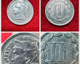1865 3 CENT PIECE-FULL LIBERTY AND LINES