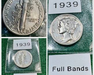 1939 MINT STATE FULL BANDS MERCURY SILVER DIME