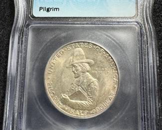RARE MINT STATE 64 PILGRIM TERCEN. SILVER COMM. HALF DOLLAR