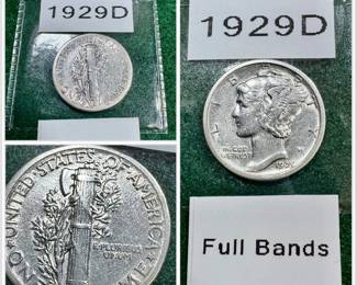 1929D MINT STATE FULL BANDS MERCURY SILVER DIME
