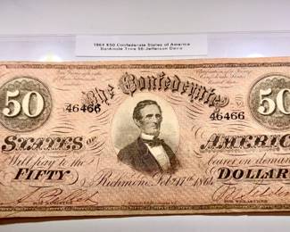1864 CONFEDERATE STATES OF AMERICA $50 NOTE W/BINARY SERIAL NUMBER