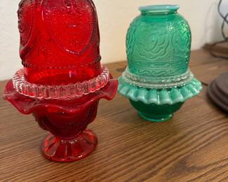 Fenton L.G. Wright Rare 3 Piece Fairy Lamps