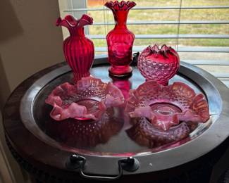 Fenton Cranberry & Hobnail Glass Vases & Dishes