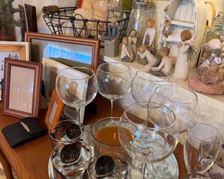 Crystal glasses, picture frame, whiskey glasses