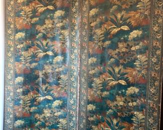 Dutch? 18th C - hand painted leather room divider / screen with wall mounted holder